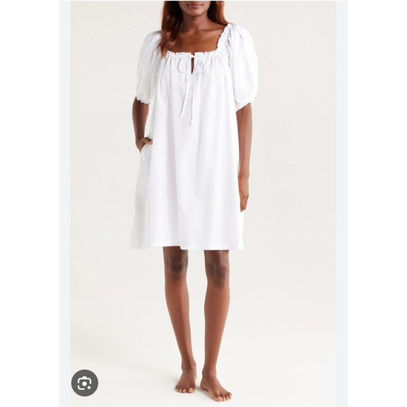 Nordstrom Other - Nordstrom White Cotton Puff Sleeve Nightgown Lounge Dress Pocket Small